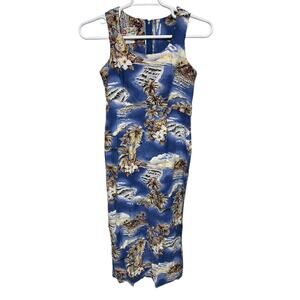 Hilo Hattie Hawaiian Original Midi Maxi Dress Size Blue Floral Sleeveless Size 8